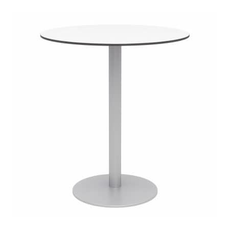Kfi KFI 36" Round Outdoor Bar Table - Designer White Phenolic Top - Silver Aluminum Frame - Ivy Series OLTP36RD-B2200SL-D354-41